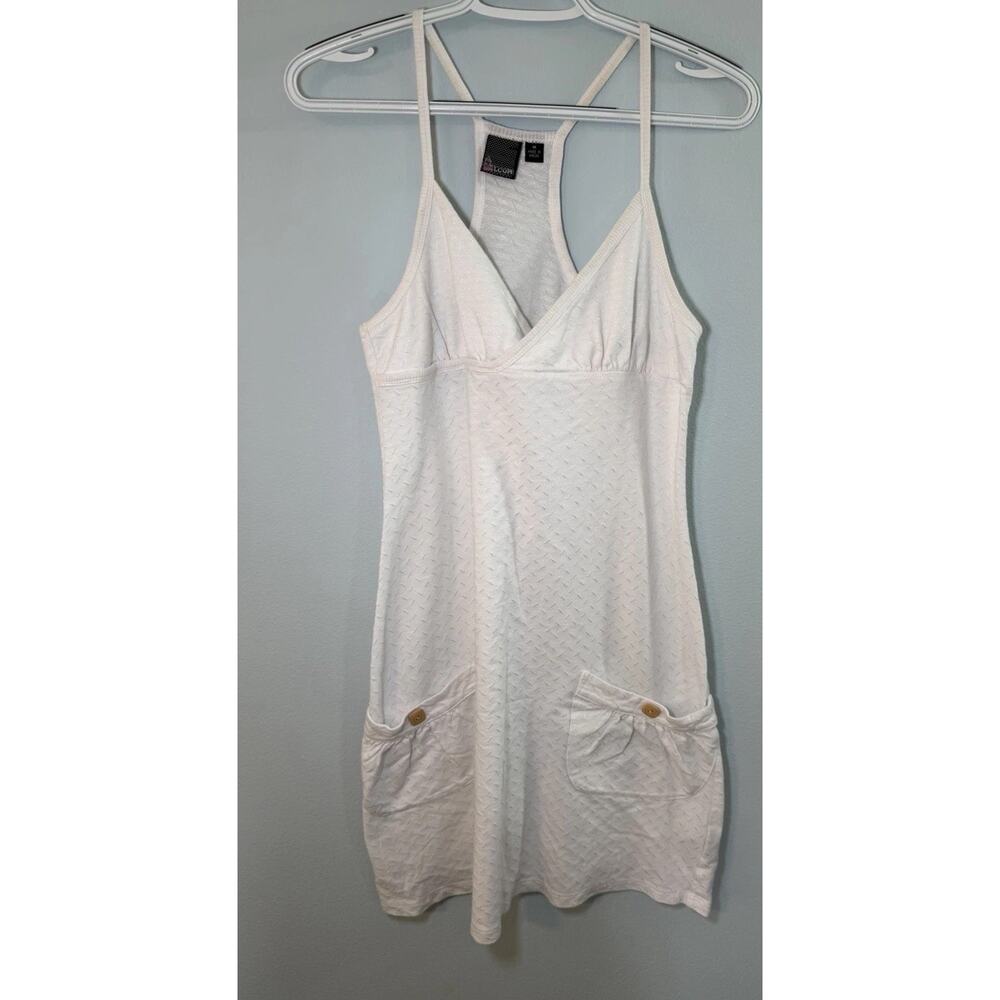 Volcom Striped Babydoll Mini Dress Straps Cotton White Size M Boho Pockets